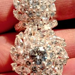 Stirling Silver Cubic Zirconia Double Flower Marquise Pear Shaped Ring 