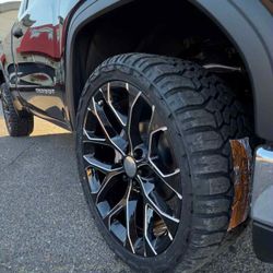 24x10 Black Milled Snowflake 6x139 Wheels And Tires 33 1250 24 RT