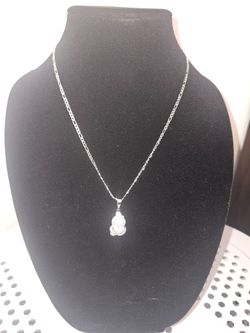 Sterling Silver Praying hands Pendant Figaro Chain Necklace