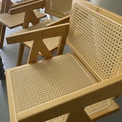 4 Identical Ratan Light Brown Chairs 