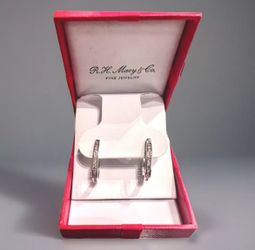 Macy’s Hinged Oval Hoop Channel Earrings Boxed 925 Sterling-SK9 Fine Jewelry