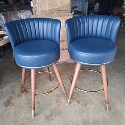 New Blue Swivel Bar Chairs Pair