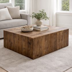Rustic Solid Wood Block Coffee Table