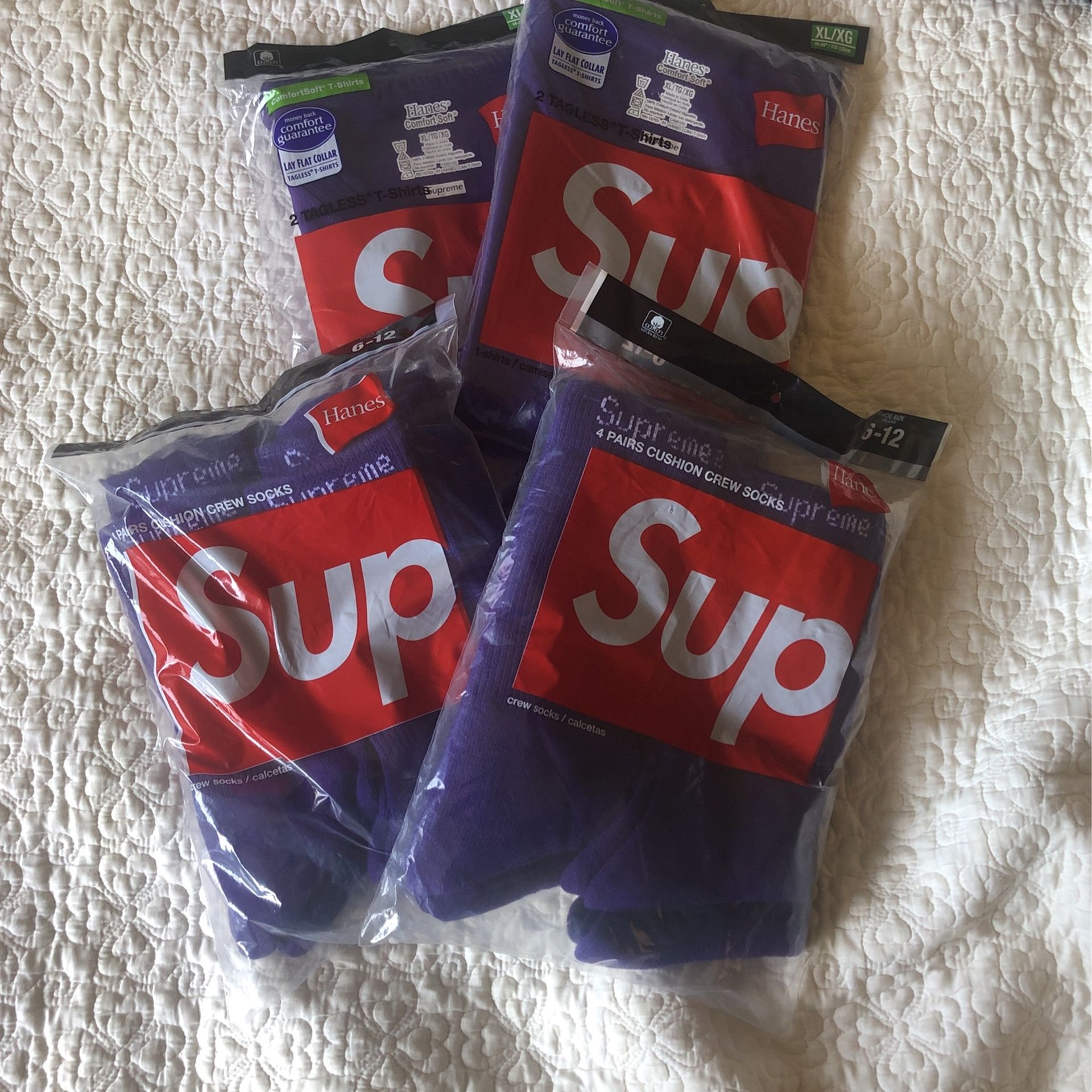 PRICE DROP! Supreme X Hanes Tee (X-Large) And Crew Socks (2 Pks Each) SS21