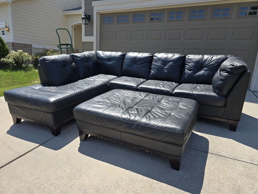 Black Faux Leather 2 Piece Sectional Sofa W/ Ottoman- Free Delivery