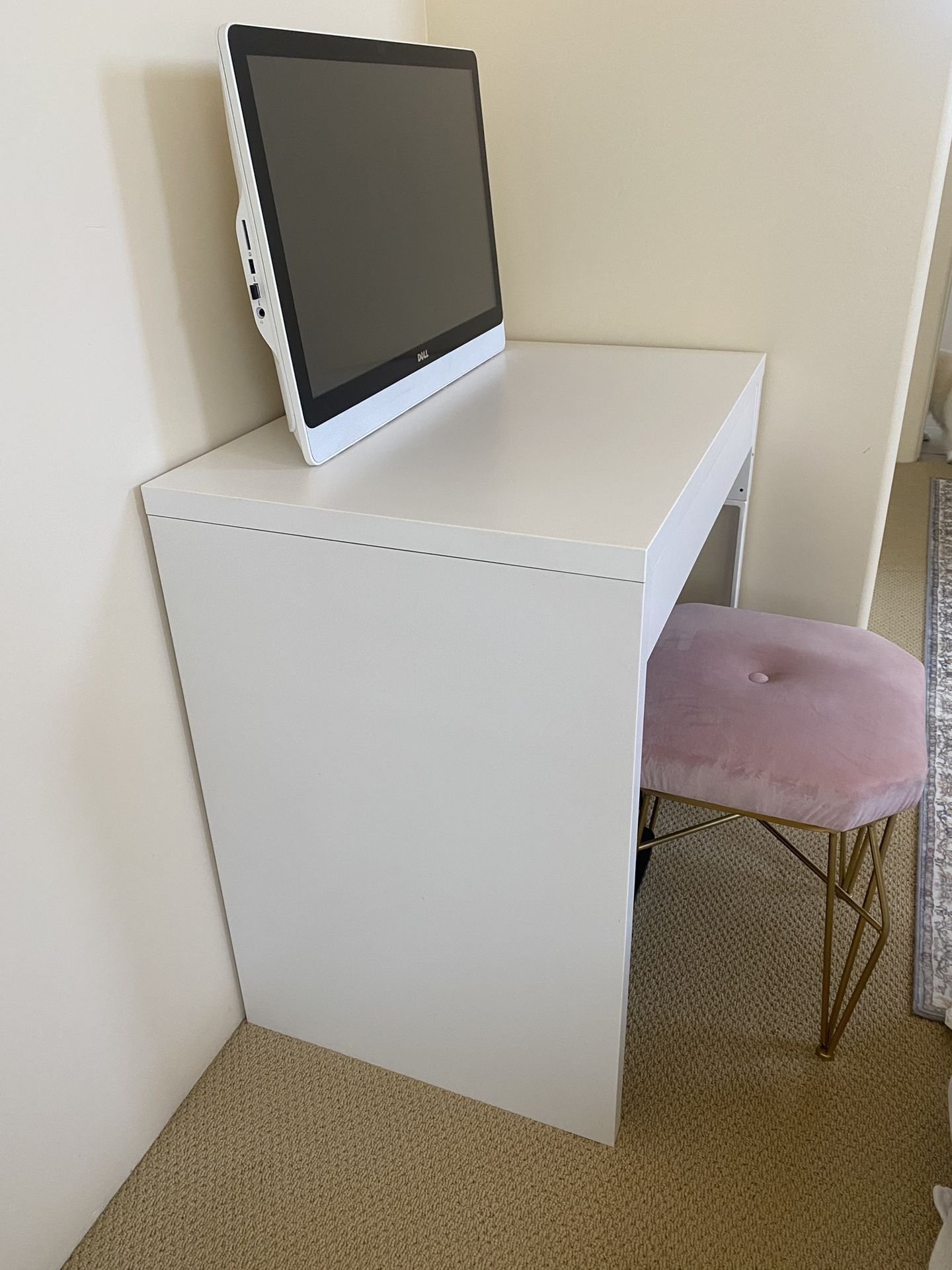 White Desk w/ Pink Velvet Stool
