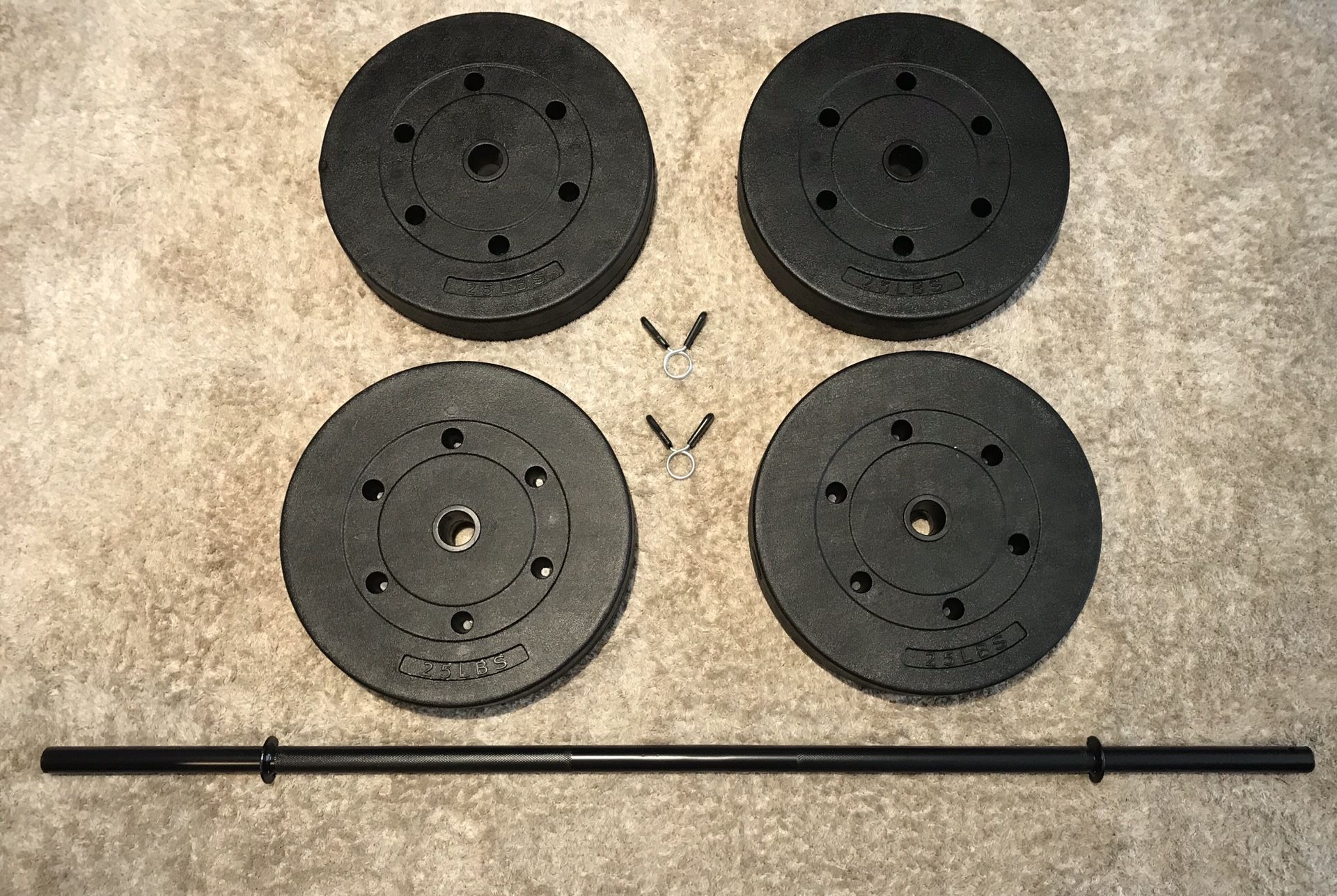 Brand New! “100 Lbs Weight Set + Barbell” and 2 Lock Collars!