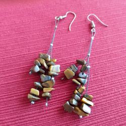 Tiger Eye Dangle Earrings. "3