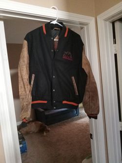 Black With Brown Leather Arms varsity bomber jacket