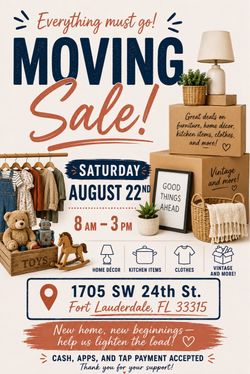 MOVING SALE Sat. 8/22 8-3pm Fort Lauderdale