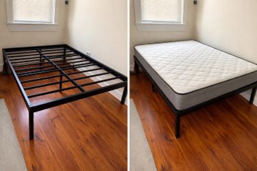 Full Size Metal Bed Frame + Foam Mattress + Two Free Pillows