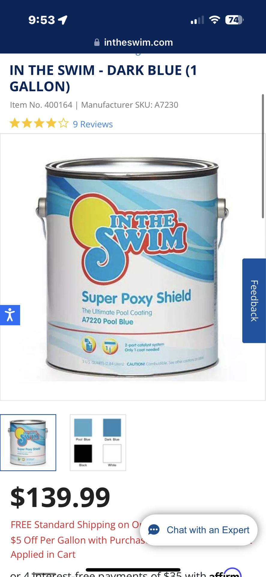 6 Cans Epoxy Pool Paint
