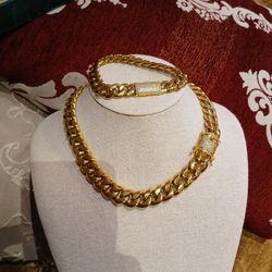 MIAMI CUBAN LINK CHAIN WITH BRACELET GOLD PLATED OVER STAINLESS 