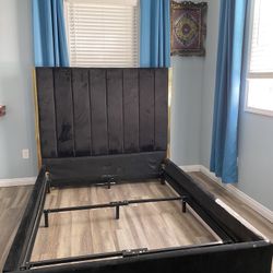 USED Queen Black Velvet Bed frame With Rails Wayfair