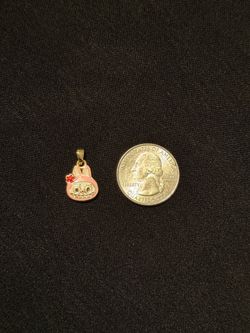 Stainless Steel Mini Coin Charm Labubu-Style Pendant - Pink