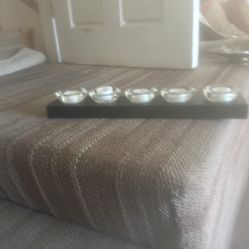  Table Top Candle Holder With 6 Candles , Glass And Wood 