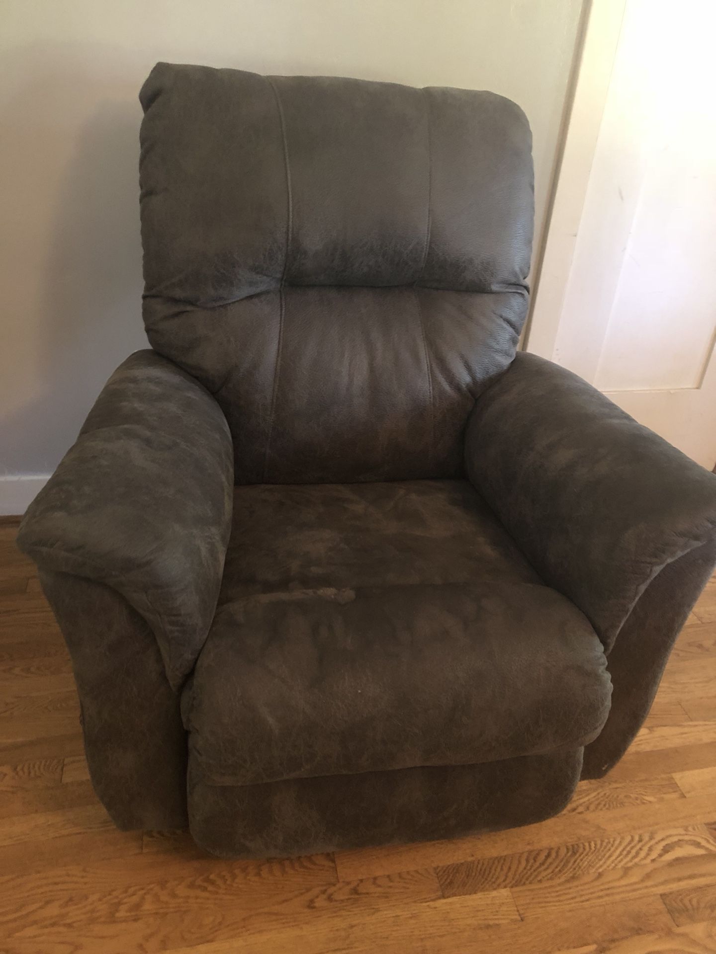 Suede rocking recliner swivel chair -from Mathis Brothers