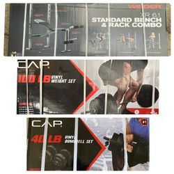 Home gym setup!! Bench Barbell Dumbbell and weights!