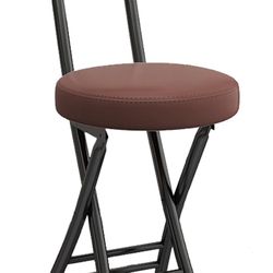 Folding Stool with Backrest,(Brown)