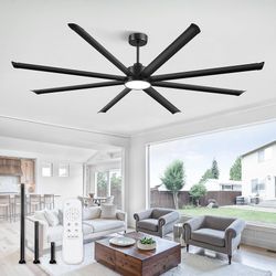 96" Large Industrial Ceiling Fans with lights, Aluminum 8 Blades,Commercial Ceiling Fan with Light,Noiceless DC Motor,6 Speeds,Indoor Outdoor Ceiling 