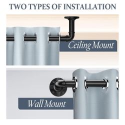 Black 1-inch diameter curtain rod: suitable for windows 28-48 "wide, adjustable curtain rod,modern minimalist design, indoor/outdoor use, 32-48 long