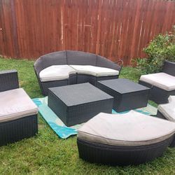 Patio Wicker Set and Cushions Plus Rug