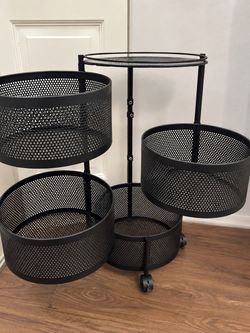 Amazon 4-Tier Rolling Storage Cart – Black Metal Mesh Baskets