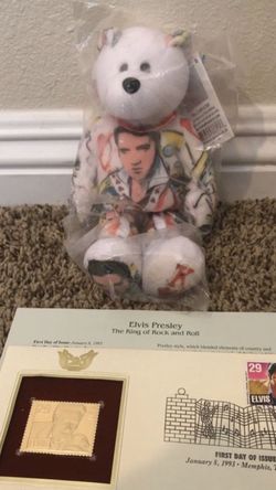 Elvis Presley’s First Day Of Issue Stamp AND Bear