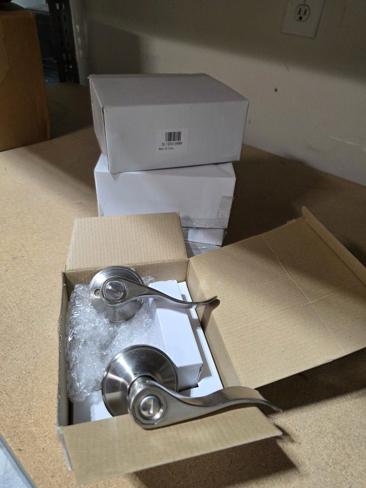 4 Brushed Nickel Door Lever Sets – New in Box