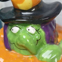 Vtg Ceramic Halloween Witches Votive Tealight Taper Candle Holders Decor Spooky