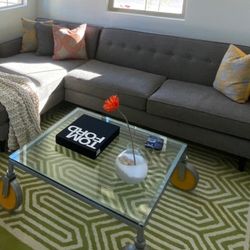 Custom modern mid- century styled sofa with chaise