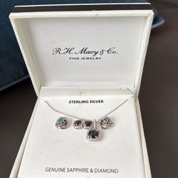 Genuine Sapphire & Diamond Earrings/Necklace Set 
