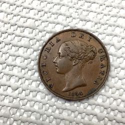 1854 Ornamental Trident variety Great Britain Penny high grade original choice circulated! ~(IVID#1378//OFRUP)