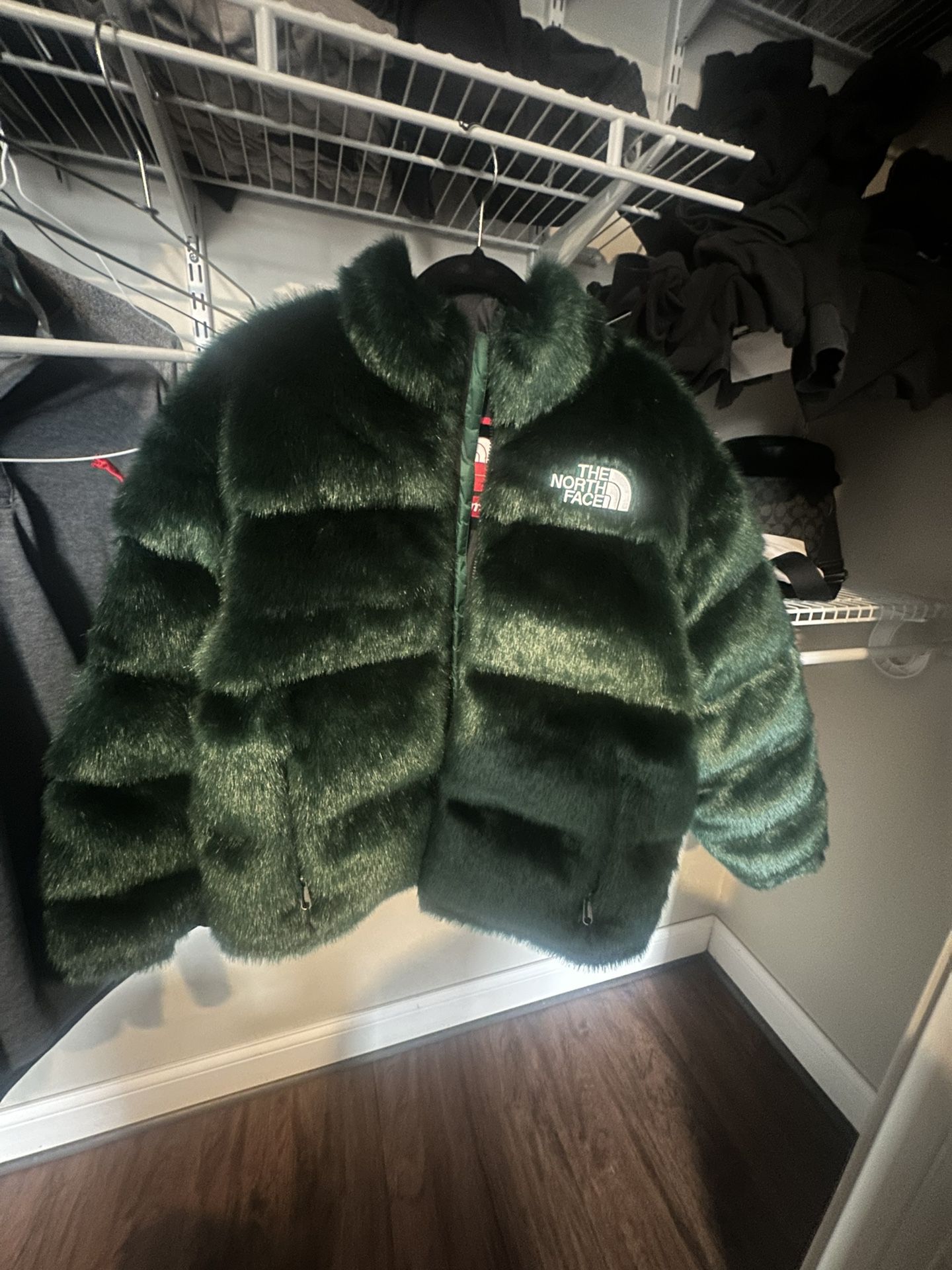 Supreme X The North Face Faux Fur Nuptse Jacket Green