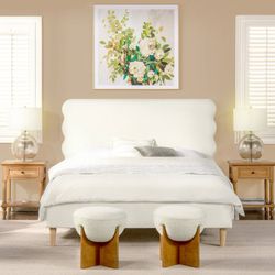 Queen Size Modern Upholstered Bed Frame - Velvet Headboard. Wood Legs, Easy Assembly