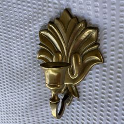 Vintage Brass Wall Mount Sconce Floral Candle Holders, 5 3/4” tall Made in India