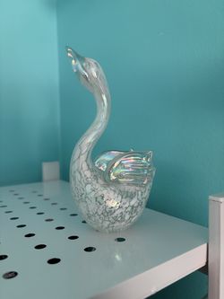 Vintage Iridescent Art Glass Swan - ROC Blown Glass