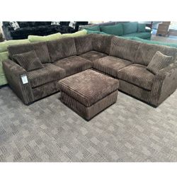 brown corduroy sectional sofa with ottoman 