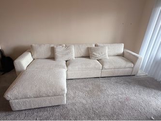 Modern Cream Corduroy 3-Seat Sofa + Matching Ottoman – Like New