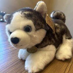 Miyoni by Aurora Husky Dog Wolf Laying Down Blue Eyes Plush 