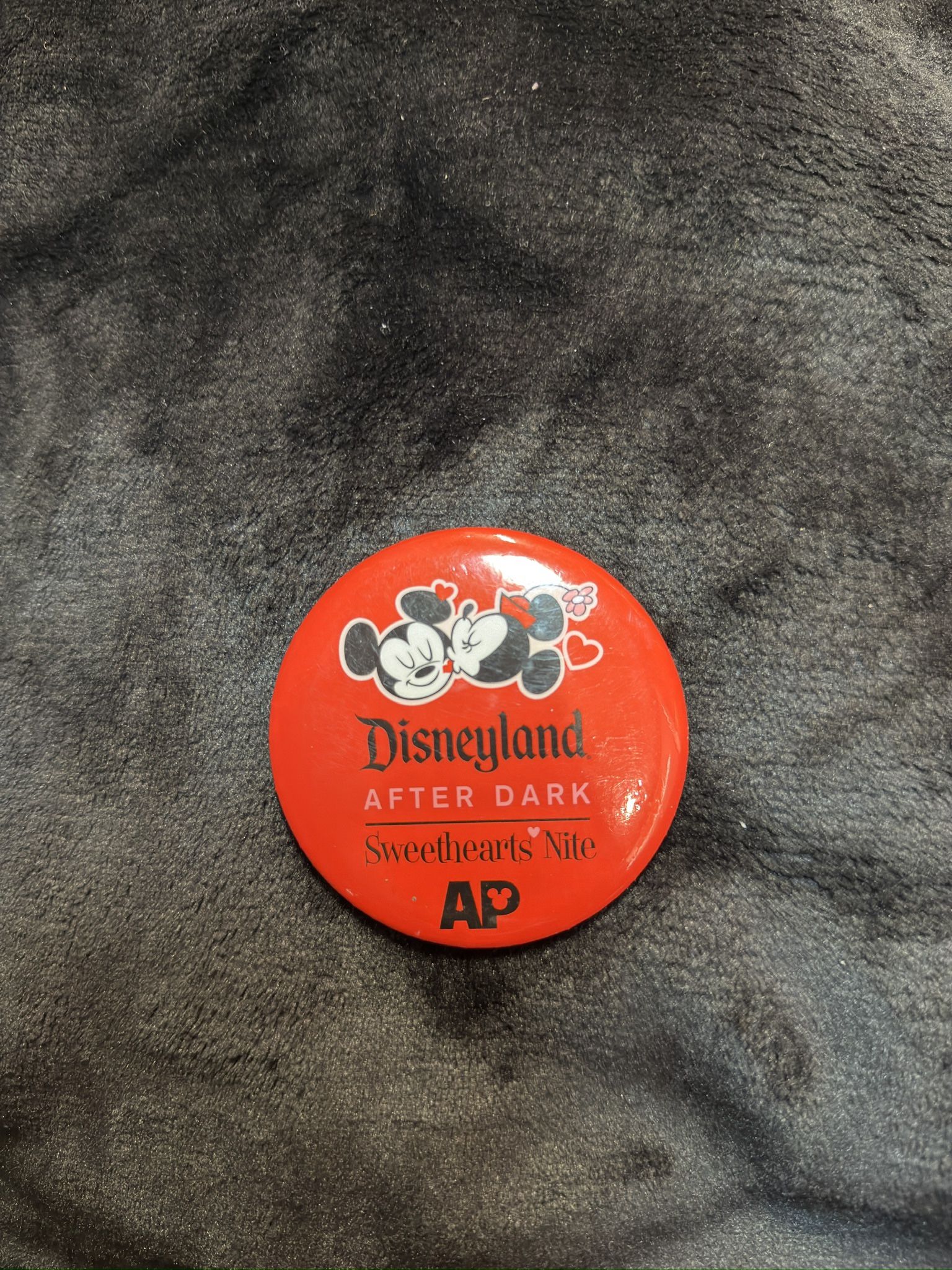 Disneyland After Dark Mickey and Minnie Mouse Button Pin Sweetheart’s Nite 2”x2”