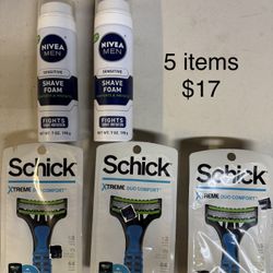 3 Schick Razors + 2 Nivea Shave Foam: 5 Items $17