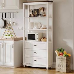 71in Tall BookShelf, 6 Tier Farmhouse Bookcase with Drawers and Shelves, Book Shelf with Storage Cab