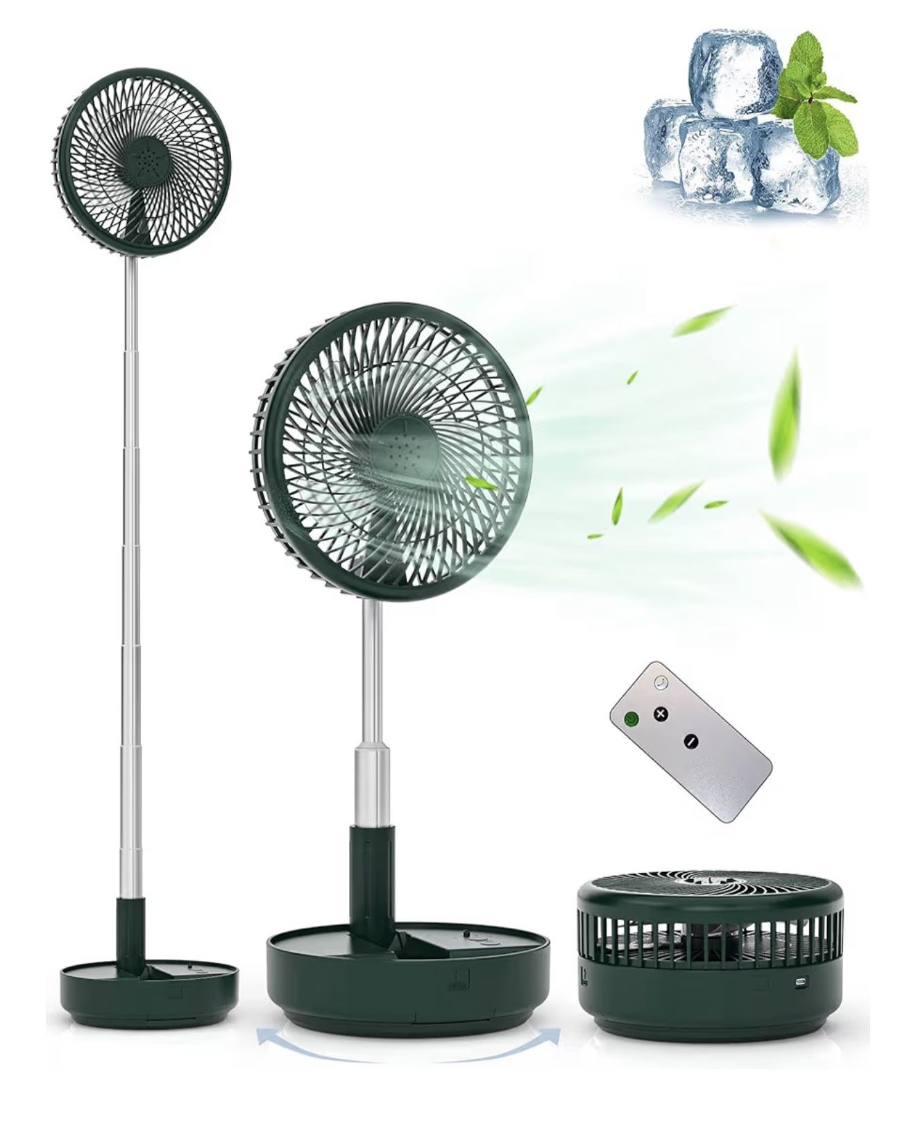 Primevolve Portable Oscillating Standing Fan,Rechargeable Battery Operated USB Floor Table Desk Fan with Remote, Bedroom Camping Travel Fans Green 7.7