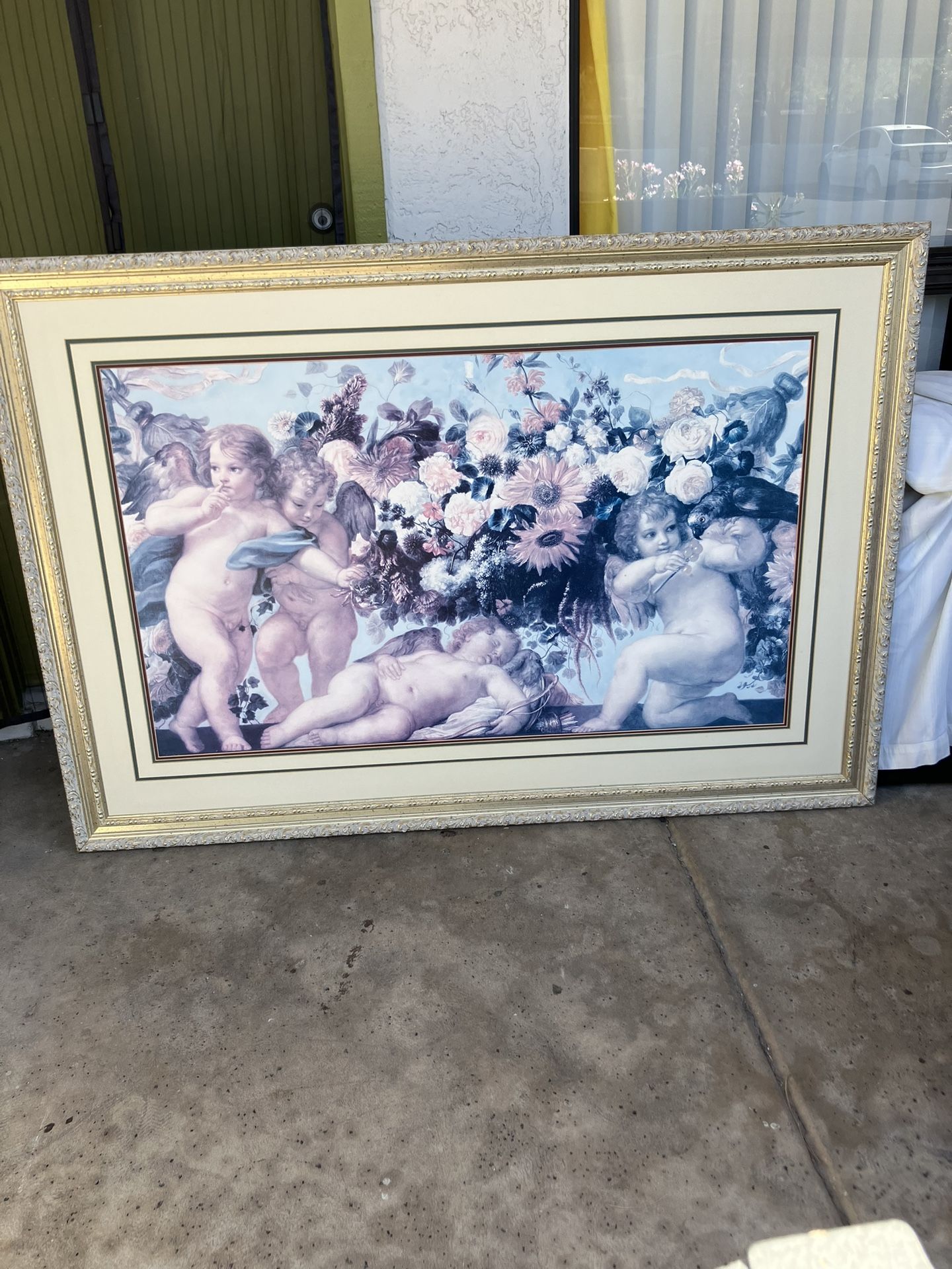 Cherubs Floral Renaissance Art Paint Gold Framed