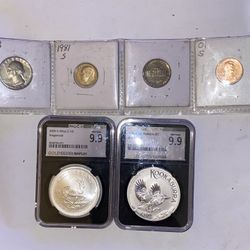 Two individual NGC graded 9.9 and the black slabs 2024 Kookoo 2025 Krugerrand