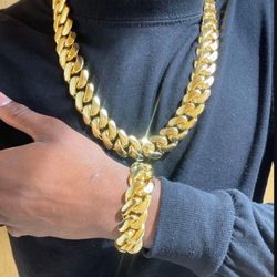 14k & 18k Set Miami Cuban Link Gold Plated 20mm Heavy Chain  & Bracelet Set