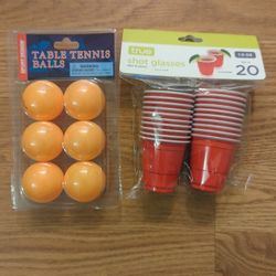 Party Game Bundle – Table Tennis Balls + Mini Shot Glasses (New)