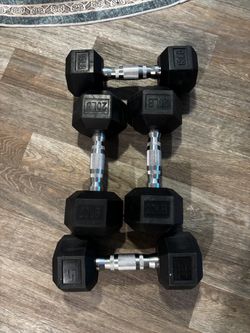 Rubber Hex Dumbbell Set 15lb and 20lb Pairs