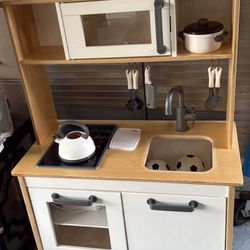 Wooden Play Kitchen With Accessories
